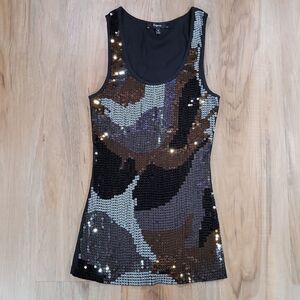 🔹️Express Black Camouflage Sequined Sleeveless Top Small